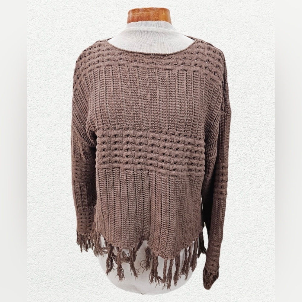 Daytrip Chocolate Fringe Knit Sweater